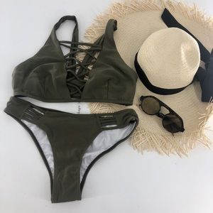 Cupshe 2 Piece Olive Green Swimsuit Bikini NWT